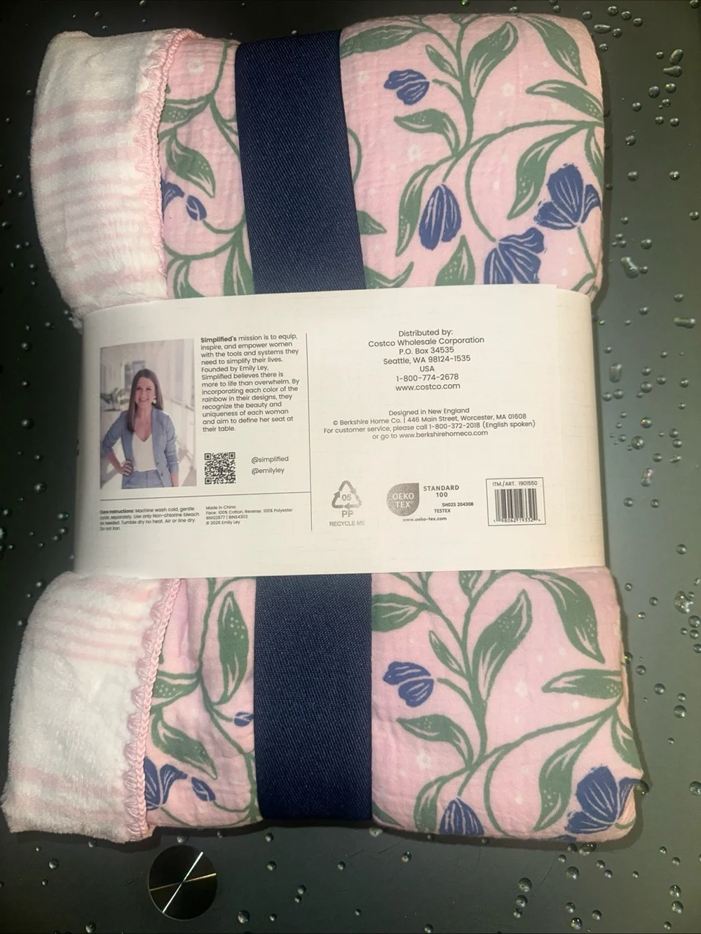 Berkshire Pink Floral Cotton Gauze Throw with Plush Reverse